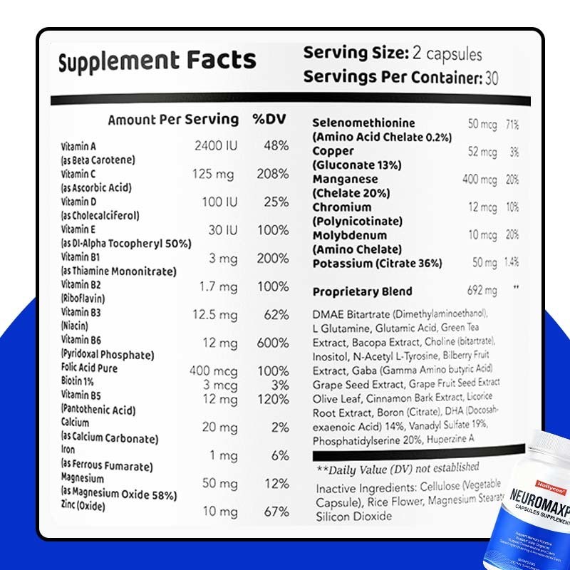 Brain and Memory Support Capsules Supplement Support Advanced Health & Wellness Multivitamin Neuromax Pro Brain and Memory Capsules Vegan, GMO, supports memory, focus, and cognitive clarity