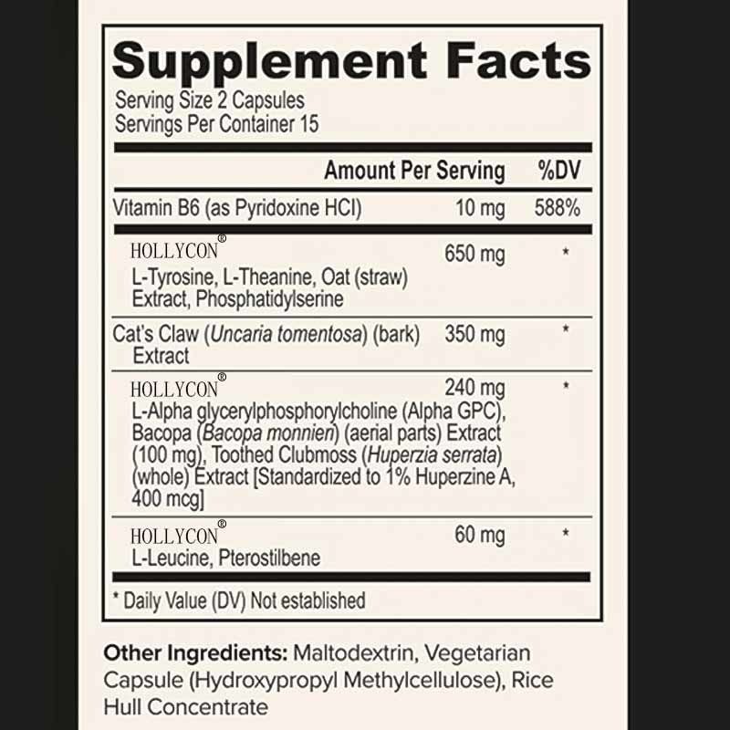 Kapsul Fokus OEM dengan L-Theanine Vitamin B6 Memori Kejernihan Mental & Peningkatan Kognitif Suplemen Otak Nootropik