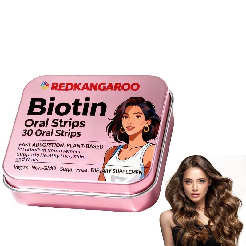 Biotin Oral Strips - Cepat menyerap, Vegan, Non-GMO, Bebas Gula - Mendukung Rambut, Kulit, dan Kuku Sehat - Rasa Oranye yang Lezat - 30 Count Label Pribadi, OEM Tersedia, Harga Pabrik