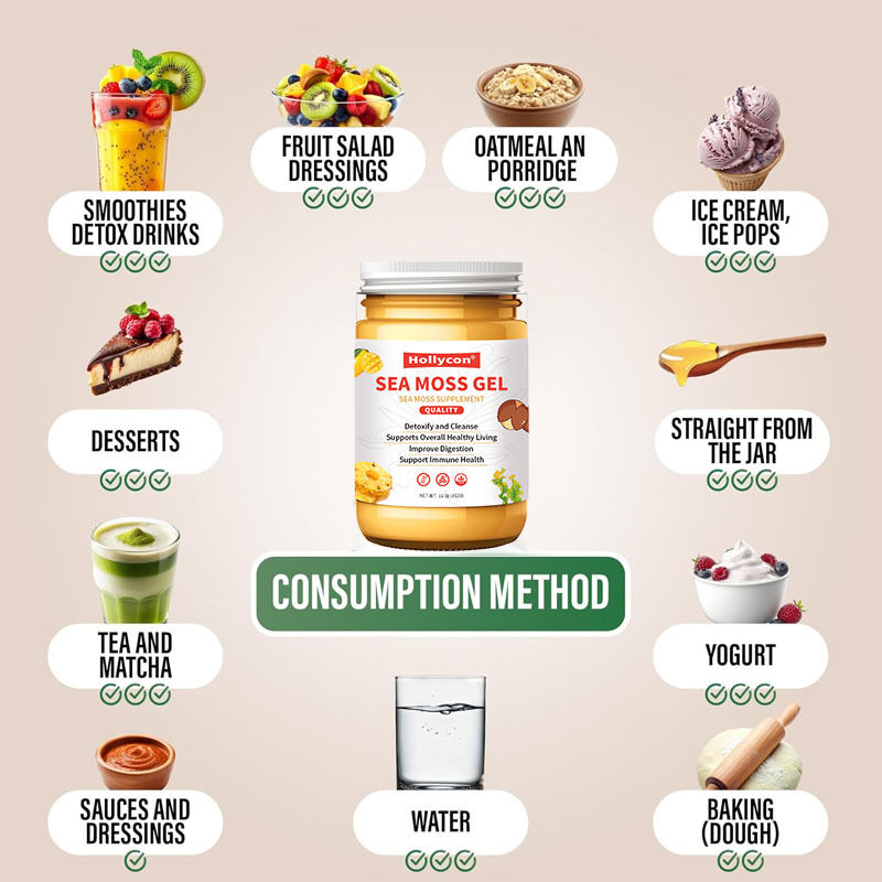 OEM Bergizi Seamos mentah Mendetoksifikasi dan Membersihkan Kaya Mineral Protein Vitamin Kesehatan Sea Moss Sea Moss Gel