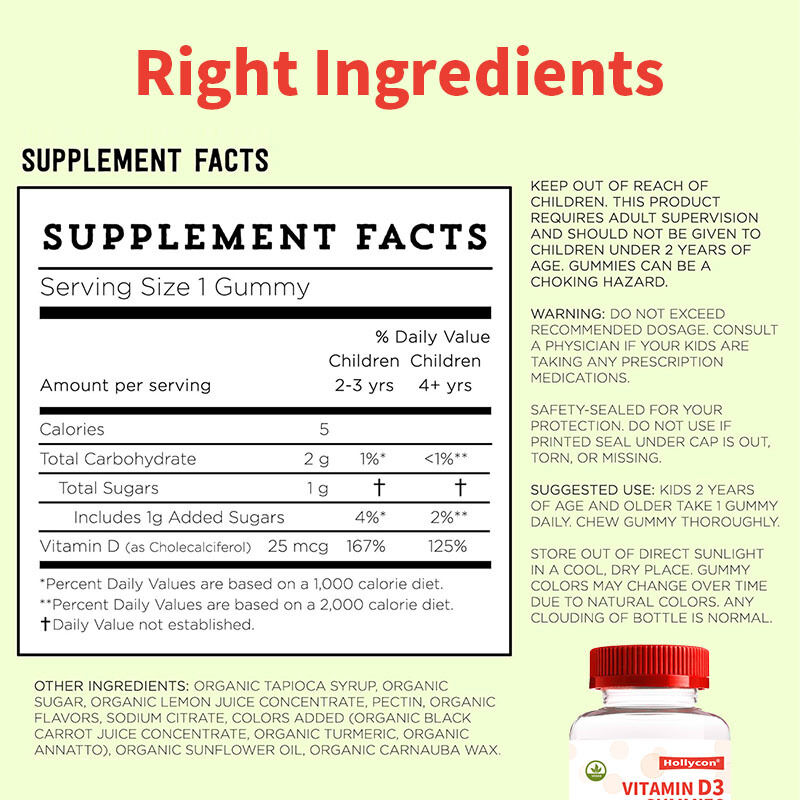 OEM Organik Anak Vitamin D3 Vitamin D3 Suplemen Gummy Tulang dan Kesehatan Imun Vitamin D3 Gummies
