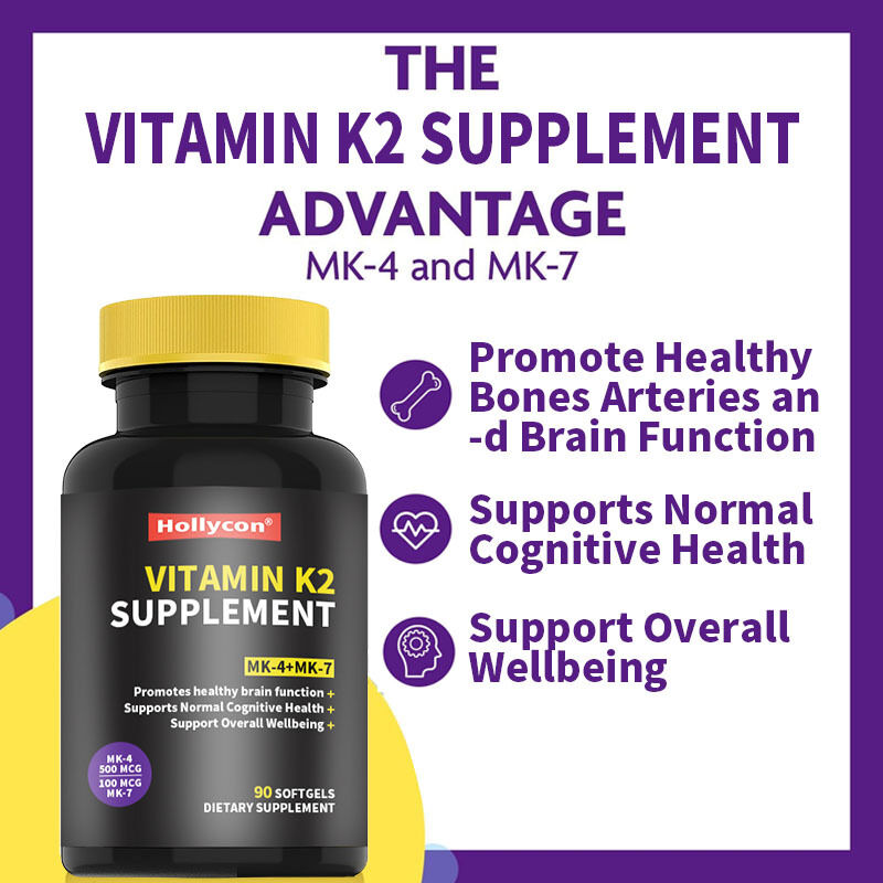 OEM Full Spectrum Vitamin K2 Softgels dengan 600 Mcg Trans Form Mendukung Kesehatan Umum dan Kekuatan Tulang Vitamin K2 Suplemen