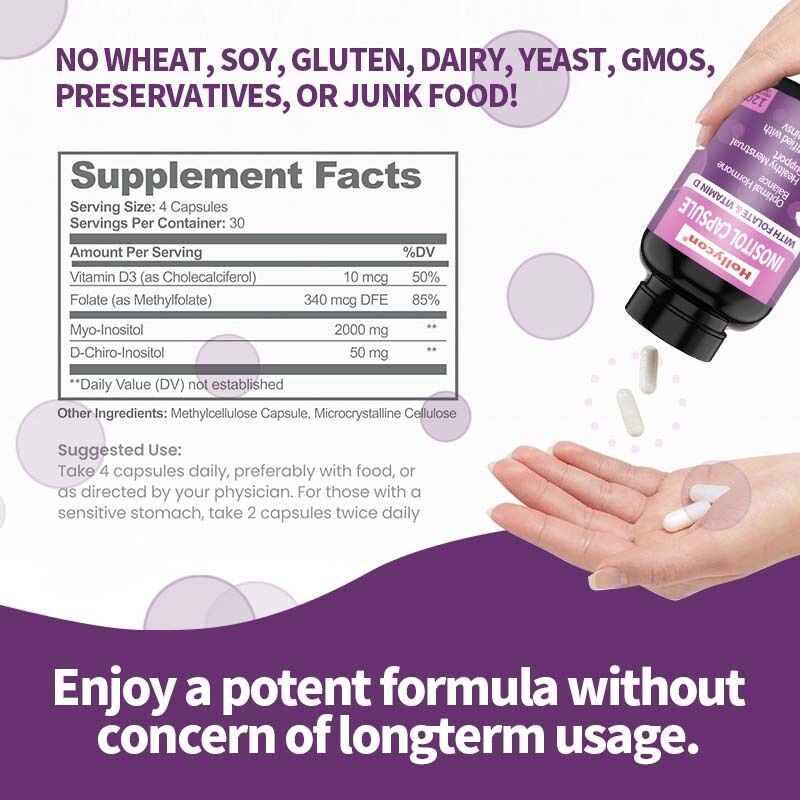 Suplemen Inositol Premium OEM Inositol Plus Rasio Keseimbangan Hormon Sehat & Dukungan Ovarium Sehat untuk Wanita Kapsul Inositol