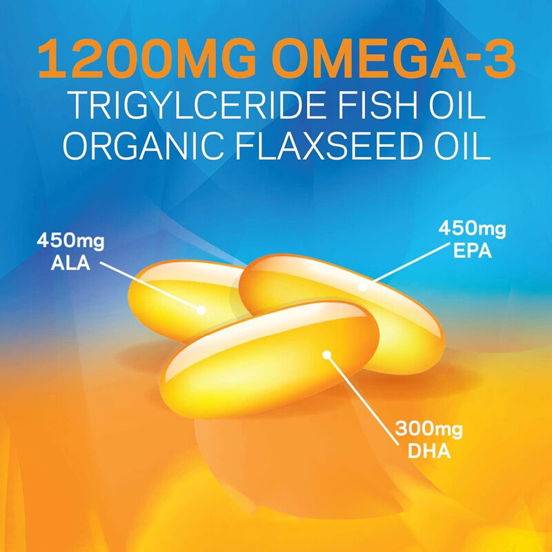 OEM 1200mg Suplemen Omega 3 untuk Nutrisi Mata Organik Trigliserida Benih Linen Minyak Ikan dan Vitamin E Omega 3 Softgel
