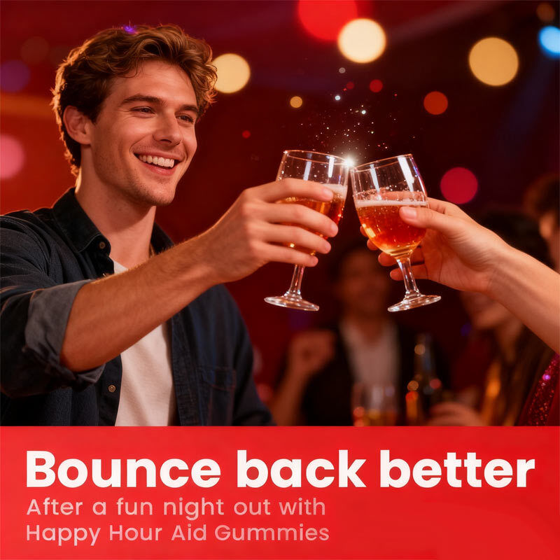 OEM Happy Hour Gummies Supplement Pre Game Party Hidrasi Elektrolit Alkohol DHM Thistle Susu Setelah Minum Gummy