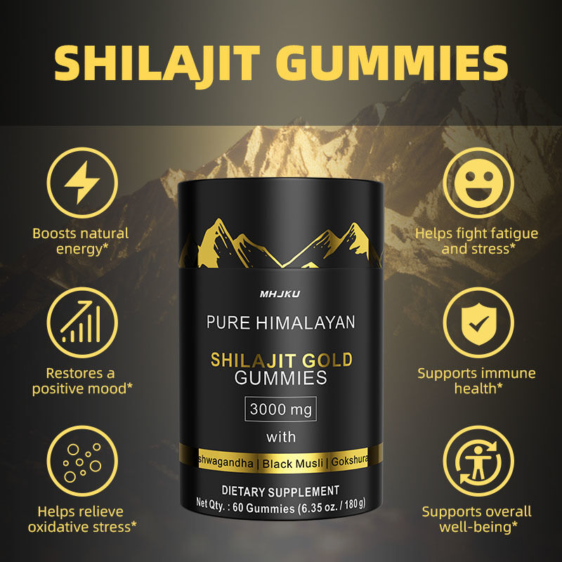 Private Label Shilajit Gummies With Ashwagandha Meningkatkan Energi Meningkatkan Latihan Meningkatkan Kekebalan Tubuh Suplemen Shilajit Himalaya Murni