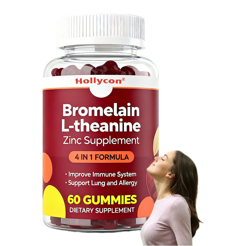 Label pribadi Bromelain L-theanine Zinc Suplemen Vegan Suplemen untuk Anak-anak Dewasa Quercetin Gummies