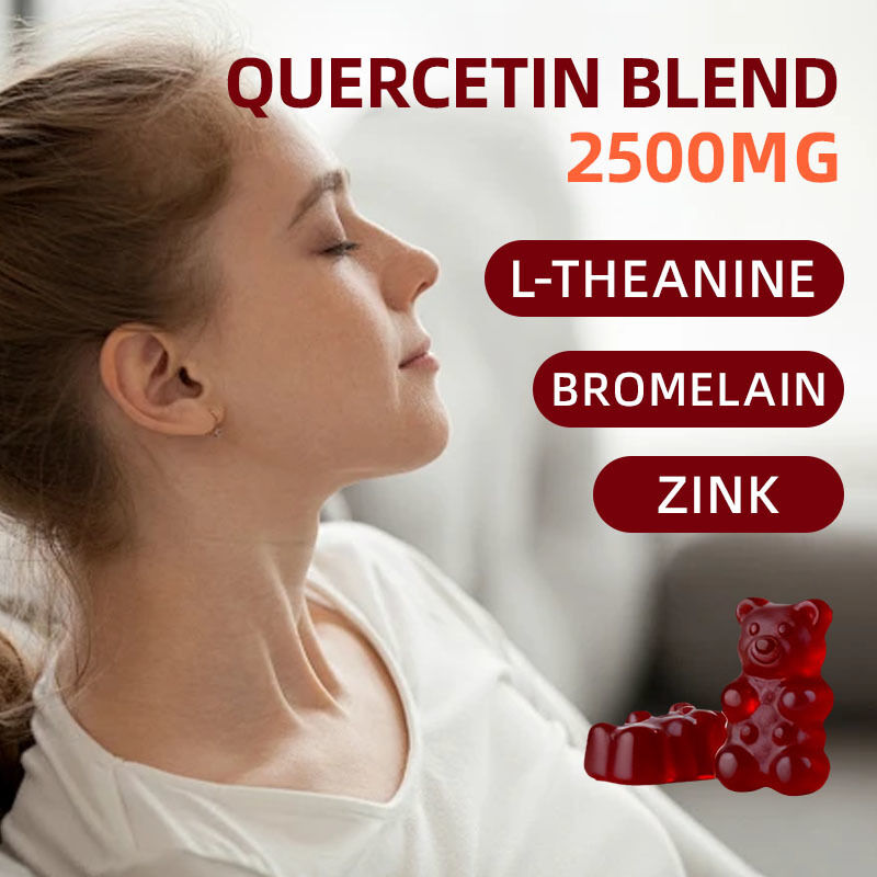 Label pribadi Bromelain L-theanine Zinc Suplemen Vegan Suplemen untuk Anak-anak Dewasa Quercetin Gummies
