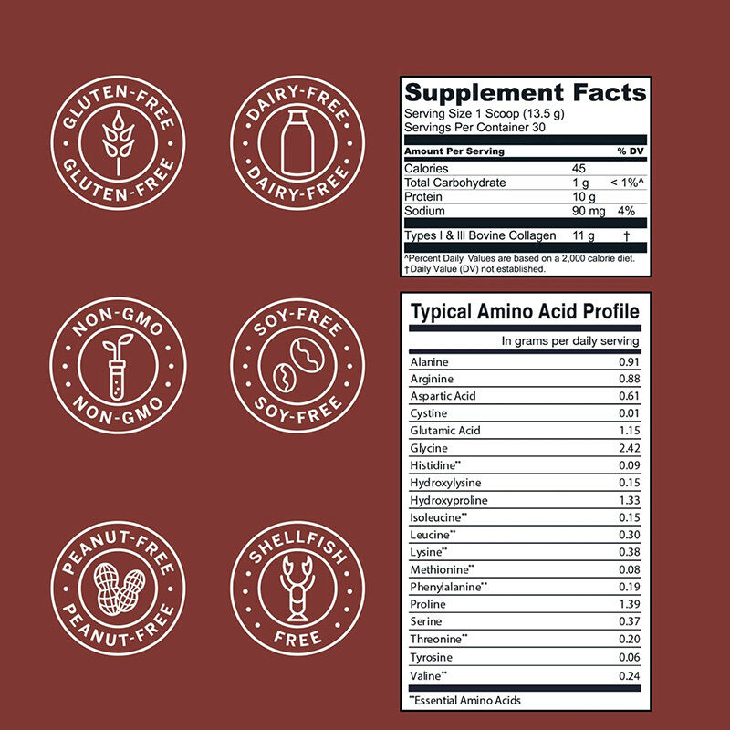 Bubuk Peptida Kolagen OEM untuk Rambut, Kulit, Kuku, Dukungan Sendi Tipe I & III Kolagen Sapi Pemberian Makan Rumput Suplemen Kolagen Cokelat