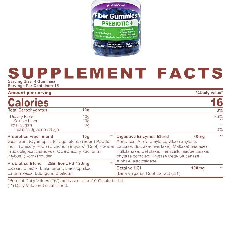 Factory Customize Fiber Gummies Supports Daily Fiber Intake Digestion & Gut Health Weight Management Daily Dietary Supplement