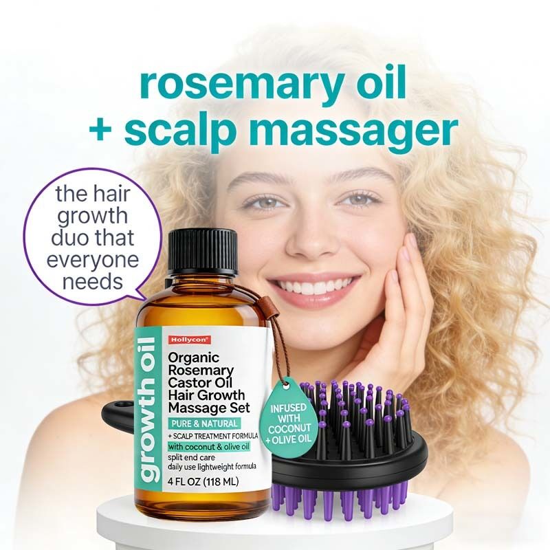 Set Pijat Minyak Rosemary & Jarak Organik untuk Pertumbuhan Rambut Perawatan Kulit Kepala Perawatan Menutrisi & Rambut Lebih Tebal dan Penuh