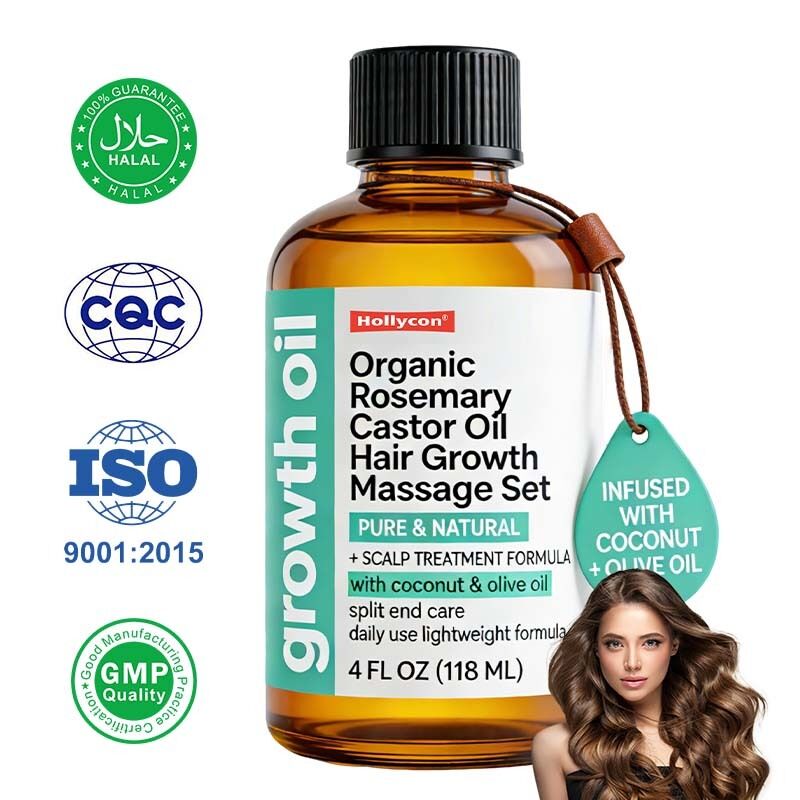 Set Pijat Minyak Rosemary & Jarak Organik untuk Pertumbuhan Rambut Perawatan Kulit Kepala Perawatan Menutrisi & Rambut Lebih Tebal dan Penuh