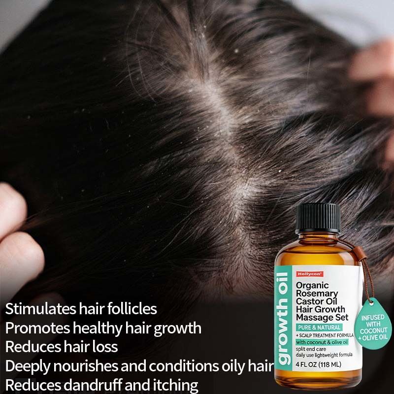 Set Pijat Minyak Rosemary & Jarak Organik untuk Pertumbuhan Rambut Perawatan Kulit Kepala Perawatan Menutrisi & Rambut Lebih Tebal dan Penuh