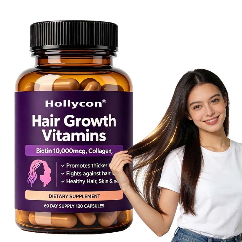 OEM/ODM Vitamin Pertumbuhan Rambut untuk Wanita dengan Biotin, Kolagen, Saw Palmetto, Dukungan Rambut, Kulit dan Kuku yang Lebih Kuat & Sehat