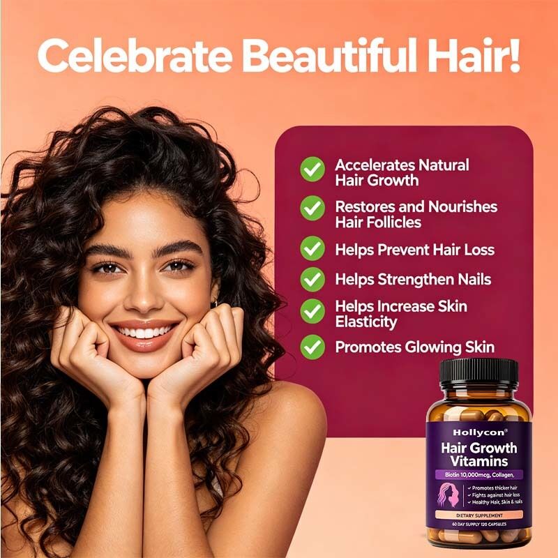 OEM/ODM Vitamin Pertumbuhan Rambut untuk Wanita dengan Biotin, Kolagen, Saw Palmetto, Dukungan Rambut, Kulit dan Kuku yang Lebih Kuat & Sehat