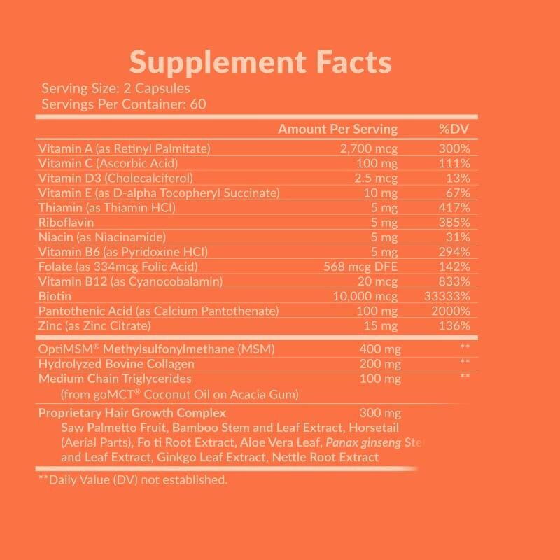 OEM/ODM Vitamin Pertumbuhan Rambut untuk Wanita dengan Biotin, Kolagen, Saw Palmetto, Dukungan Rambut, Kulit dan Kuku yang Lebih Kuat & Sehat