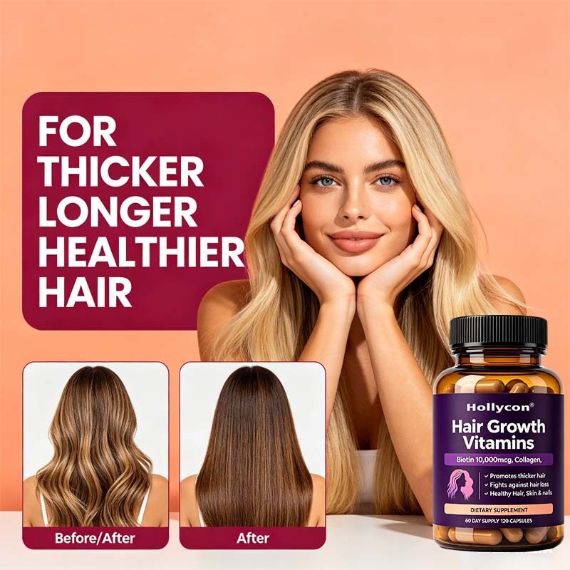 OEM/ODM Vitamin Pertumbuhan Rambut untuk Wanita dengan Biotin, Kolagen, Saw Palmetto, Dukungan Rambut, Kulit dan Kuku yang Lebih Kuat & Sehat