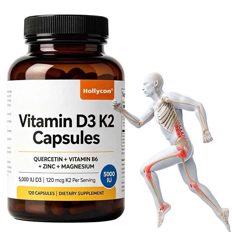 Label Pribadi Vitamin D3 K2 Kapsul dengan Vitamin B6, Seng & Quercetin Mendukung Energi, Kekebalan, Kesehatan Otot untuk Pria & Wanita