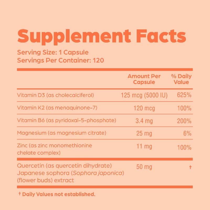 Label Pribadi Vitamin D3 K2 Kapsul dengan Vitamin B6, Seng & Quercetin Mendukung Energi, Kekebalan, Kesehatan Otot untuk Pria & Wanita