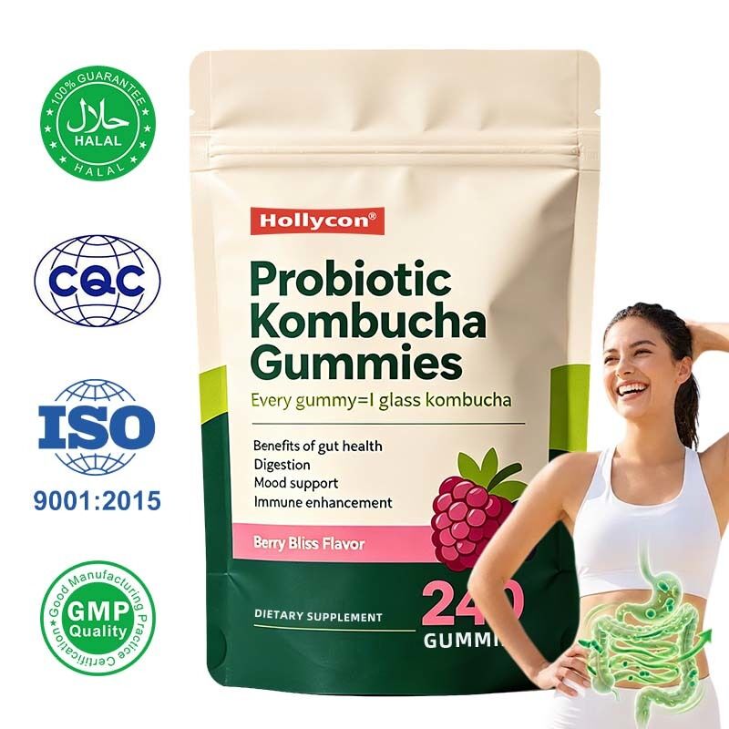 Customized Flavor Probiotic Kombucha Gummies dengan 60 Count per botol untuk OEM ODM Private Label Service