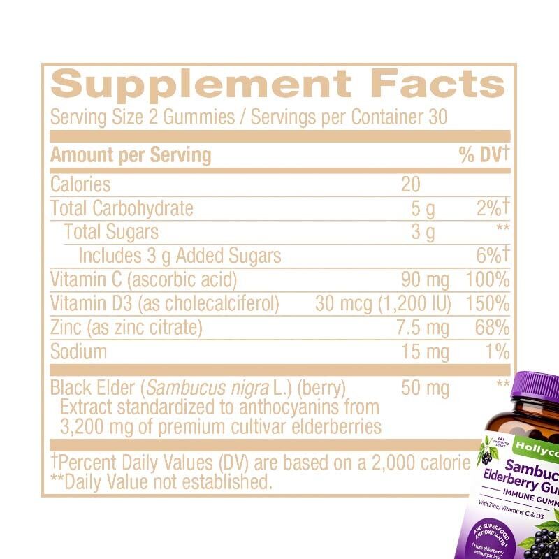 Natural Sambucus Elderberry Chewable Gummies. 60 Gummies per botol dengan kustomisasi label pribadi OEM.