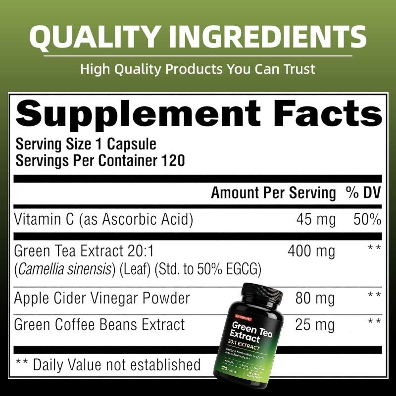 Green Tea & Green Coffee Bean Extract Capsules | Natural Antioxidant Botanical Supplement, OEM Private Label Customizable