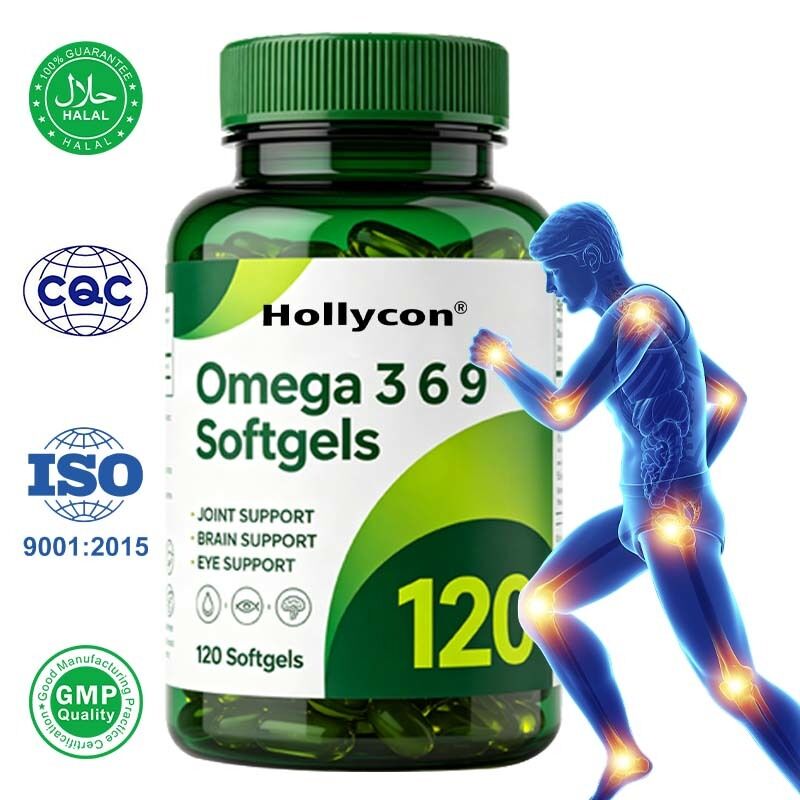 Softgel Omega 3 6 9 Minyak Ikan Bersertifikat GMP Halal dengan Formula Asam Lemak Esensial Campuran dan Kustomisasi OEM