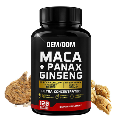 Suplemen Akar Maca Hitam Merah Kuning 10000mg yang disesuaikan Kapsul Panax Ginseng