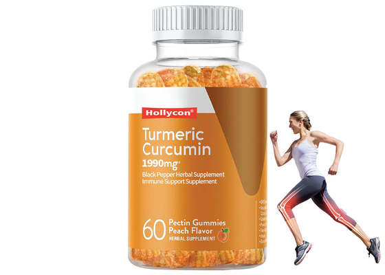 OEM Suplemen Diet Kurkuma Kurkumin Permen karet Komfort sendi Dan fungsi otak Dukungan Suplemen 60pcs
