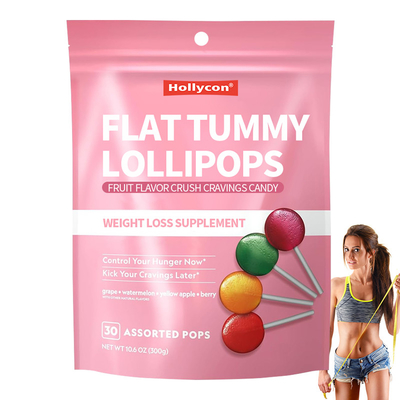 Label Pribadi Buah Rasa Crush Cravings Candy Flat Belly Lollipops Suplemen penurunan berat badan