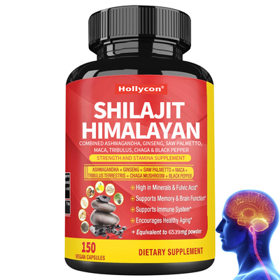 Shilajit Himalayan Kapsul Gabungan Ashwagandha Ginseng Saw Palmetto Maca Tribulus Chaga & Black Pepper