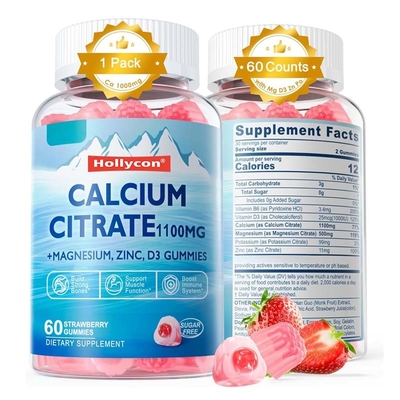 OEM Dukungan Tulang Otot Kesehatan Kekebalan Vitamin D3 untuk Orang Dewasa Kalsium Sitrat Gummies