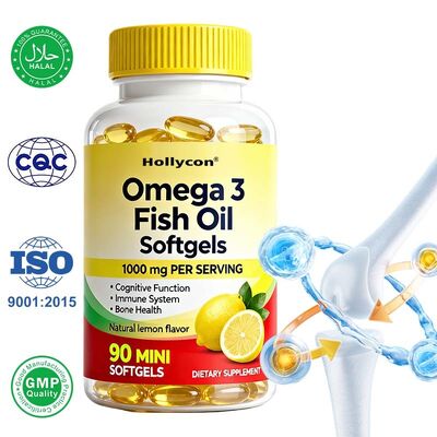 Minyak Ikan Omega-3 Kekuatan Tinggi OEM 1000mg Per Porsi 90 Hitungan Softgels untuk Kesehatan Jantung & Otak